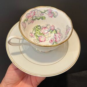 Royal Albert Pink & Yellow Floral Teacup with coordinating Royale Aurum Saucer